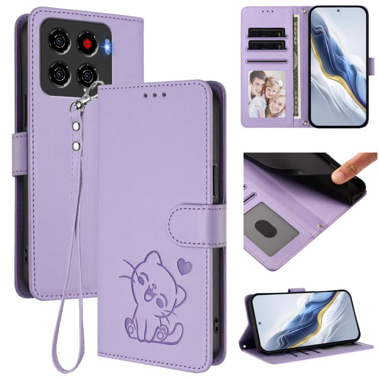 Embossed Heart Cat Leather Phone Case with Hand Strap, For ZTE Blade A36 4G, For ZTE Blade A56 4G, For ZTE nubia Neo 3, For ZTE nubia RedMagic 10 Air, For ZTE Kantan Sumaho 4 A402ZT, For ZTE Blade V60 4G / Axon 60 4G, For ZTE Blade A35e                ...