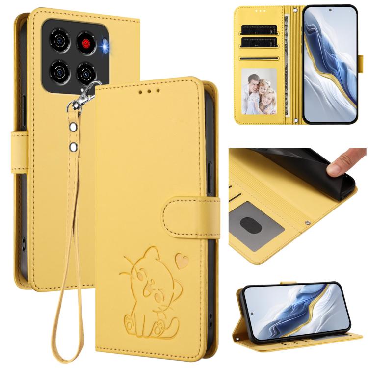 Embossed Heart Cat Leather Phone Case with Hand Strap, For ZTE Blade A36 4G, For ZTE Blade A56 4G, For ZTE nubia Neo 3, For ZTE nubia RedMagic 10 Air, For ZTE Kantan Sumaho 4 A402ZT, For ZTE Blade V60 4G / Axon 60 4G, For ZTE Blade A35e                ...