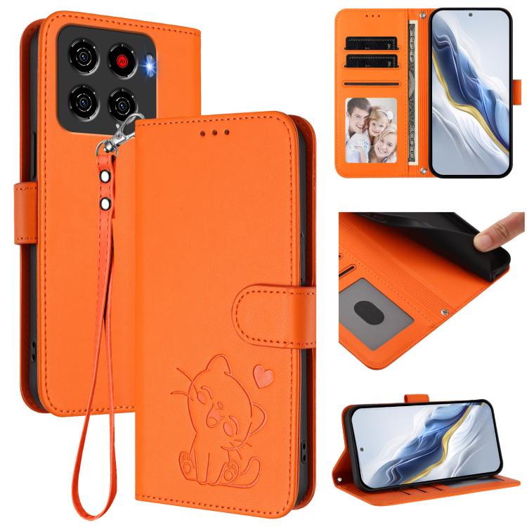 Embossed Heart Cat Leather Phone Case with Hand Strap, For ZTE Blade A36 4G, For ZTE Blade A56 4G, For ZTE nubia Neo 3, For ZTE nubia RedMagic 10 Air, For ZTE Kantan Sumaho 4 A402ZT, For ZTE Blade V60 4G / Axon 60 4G, For ZTE Blade A35e                ...