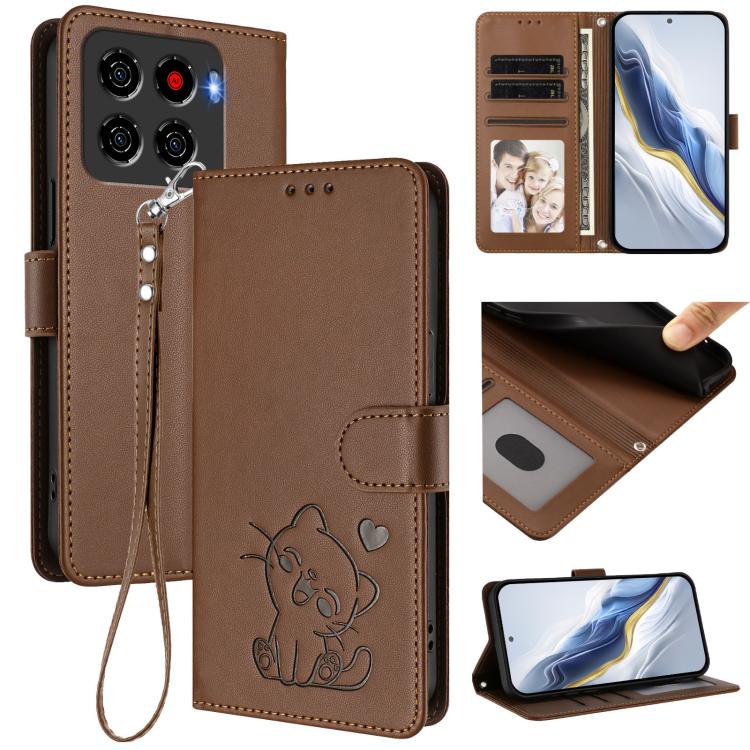 Embossed Heart Cat Leather Phone Case with Hand Strap, For ZTE Blade A36 4G, For ZTE Blade A56 4G, For ZTE nubia Neo 3, For ZTE nubia RedMagic 10 Air, For ZTE Kantan Sumaho 4 A402ZT, For ZTE Blade V60 4G / Axon 60 4G, For ZTE Blade A35e                ...