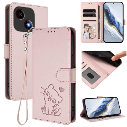 Embossed Heart Cat Leather Phone Case with Hand Strap, For ZTE Blade A36 4G, For ZTE Blade A56 4G, For ZTE nubia Neo 3, For ZTE nubia RedMagic 10 Air, For ZTE Kantan Sumaho 4 A402ZT, For ZTE Blade V60 4G / Axon 60 4G, For ZTE Blade A35e                ...