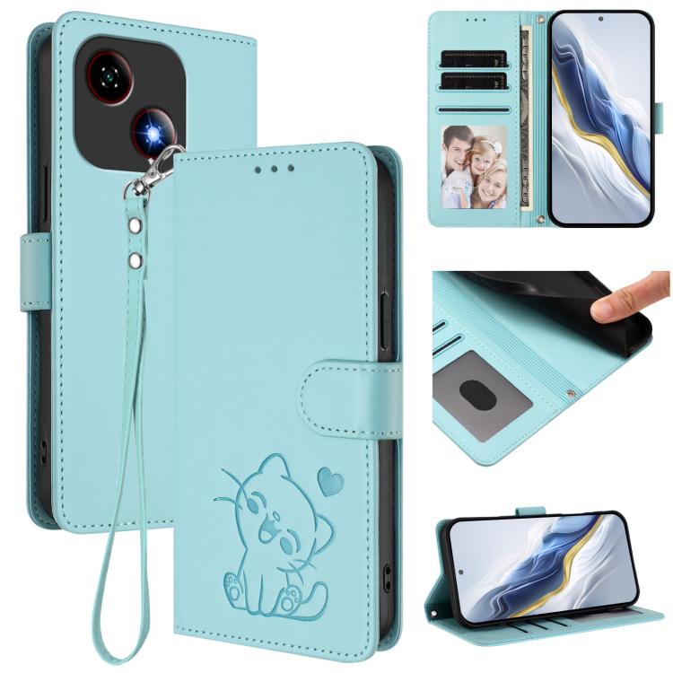 Embossed Heart Cat Leather Phone Case with Hand Strap, For ZTE Blade A36 4G, For ZTE Blade A56 4G, For ZTE nubia Neo 3, For ZTE nubia RedMagic 10 Air, For ZTE Kantan Sumaho 4 A402ZT, For ZTE Blade V60 4G / Axon 60 4G, For ZTE Blade A35e                ...