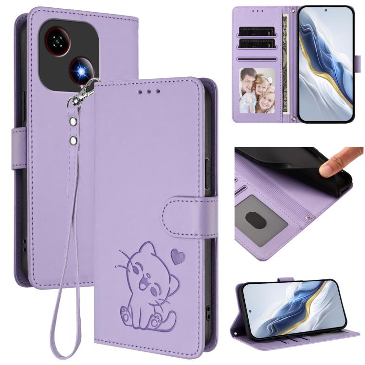 Embossed Heart Cat Leather Phone Case with Hand Strap, For ZTE Blade A36 4G, For ZTE Blade A56 4G, For ZTE nubia Neo 3, For ZTE nubia RedMagic 10 Air, For ZTE Kantan Sumaho 4 A402ZT, For ZTE Blade V60 4G / Axon 60 4G, For ZTE Blade A35e                ...