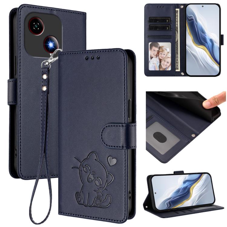 Embossed Heart Cat Leather Phone Case with Hand Strap, For ZTE Blade A36 4G, For ZTE Blade A56 4G, For ZTE nubia Neo 3, For ZTE nubia RedMagic 10 Air, For ZTE Kantan Sumaho 4 A402ZT, For ZTE Blade V60 4G / Axon 60 4G, For ZTE Blade A35e                ...