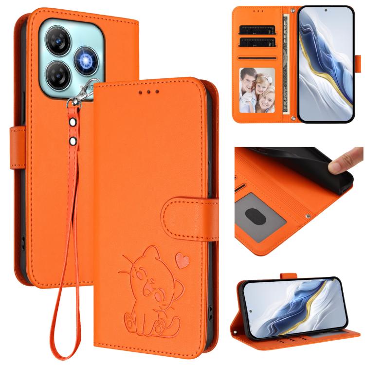 Embossed Heart Cat Leather Phone Case with Hand Strap, For ZTE Blade A75 4G, For ZTE Blade A35 / A55, For ZTE nubia Focus Pro 5G, For ZTE nubia Z60 Ultra, For ZTE Blade A73 5G, For ZTE Blade A73 4G, For ZTE Blade V50 Vita, For ZTE Blade A53 / A53+     ...