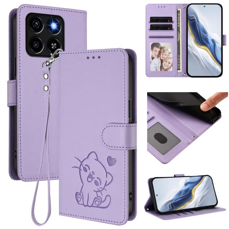 Embossed Heart Cat Leather Phone Case with Hand Strap, For ZTE Blade A75 4G, For ZTE Blade A35 / A55, For ZTE nubia Focus Pro 5G, For ZTE nubia Z60 Ultra, For ZTE Blade A73 5G, For ZTE Blade A73 4G, For ZTE Blade V50 Vita, For ZTE Blade A53 / A53+     ...