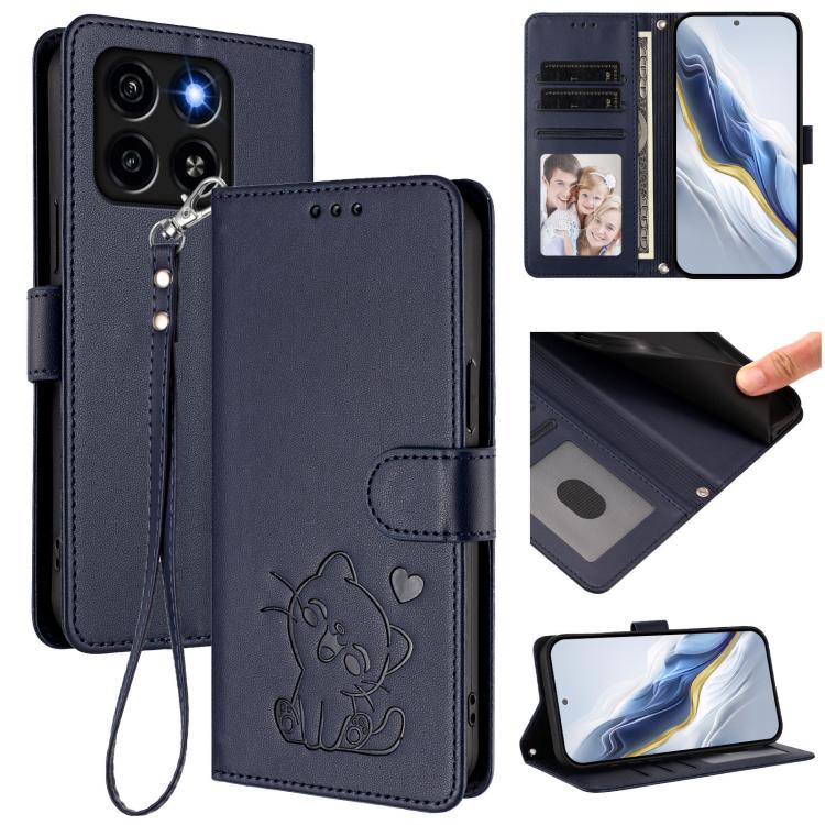 Embossed Heart Cat Leather Phone Case with Hand Strap, For ZTE Blade A75 4G, For ZTE Blade A35 / A55, For ZTE nubia Focus Pro 5G, For ZTE nubia Z60 Ultra, For ZTE Blade A73 5G, For ZTE Blade A73 4G, For ZTE Blade V50 Vita, For ZTE Blade A53 / A53+     ...