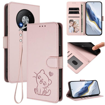 Embossed Heart Cat Leather Phone Case with Hand Strap, For ZTE Blade A75 4G, For ZTE Blade A35 / A55, For ZTE nubia Focus Pro 5G, For ZTE nubia Z60 Ultra, For ZTE Blade A73 5G, For ZTE Blade A73 4G, For ZTE Blade V50 Vita, For ZTE Blade A53 / A53+     ...