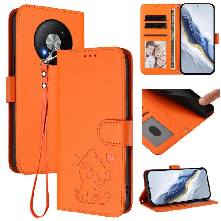 Embossed Heart Cat Leather Phone Case with Hand Strap, For ZTE Blade A75 4G, For ZTE Blade A35 / A55, For ZTE nubia Focus Pro 5G, For ZTE nubia Z60 Ultra, For ZTE Blade A73 5G, For ZTE Blade A73 4G, For ZTE Blade V50 Vita, For ZTE Blade A53 / A53+     ...