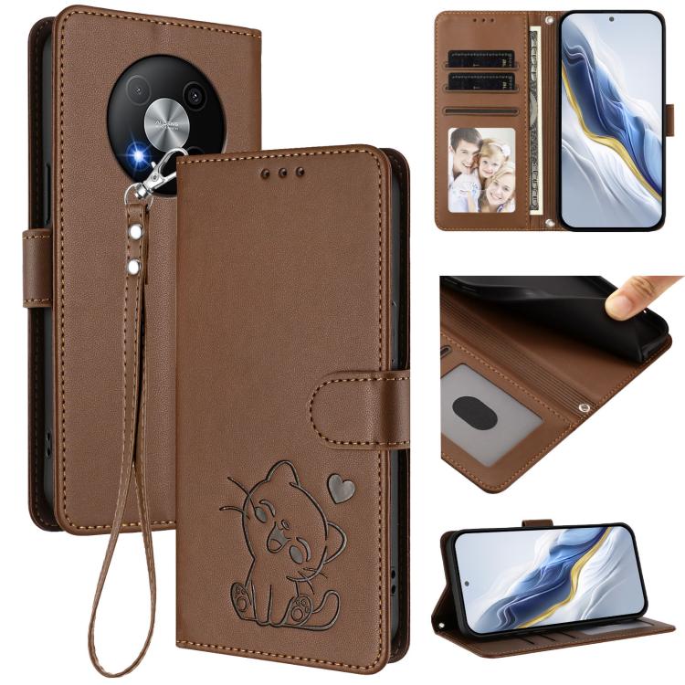 Embossed Heart Cat Leather Phone Case with Hand Strap, For ZTE Blade A75 4G, For ZTE Blade A35 / A55, For ZTE nubia Focus Pro 5G, For ZTE nubia Z60 Ultra, For ZTE Blade A73 5G, For ZTE Blade A73 4G, For ZTE Blade V50 Vita, For ZTE Blade A53 / A53+     ...