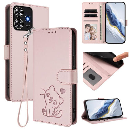 Embossed Heart Cat Leather Phone Case with Hand Strap, For ZTE Blade A75 4G, For ZTE Blade A35 / A55, For ZTE nubia Focus Pro 5G, For ZTE nubia Z60 Ultra, For ZTE Blade A73 5G, For ZTE Blade A73 4G, For ZTE Blade V50 Vita, For ZTE Blade A53 / A53+     ...