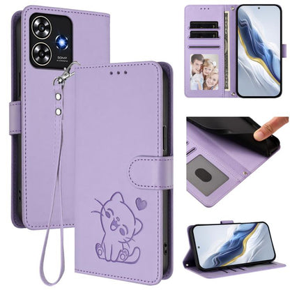 Embossed Heart Cat Leather Phone Case with Hand Strap, For ZTE Blade A75 4G, For ZTE Blade A35 / A55, For ZTE nubia Focus Pro 5G, For ZTE nubia Z60 Ultra, For ZTE Blade A73 5G, For ZTE Blade A73 4G, For ZTE Blade V50 Vita, For ZTE Blade A53 / A53+     ...