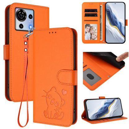 Embossed Heart Cat Leather Phone Case with Hand Strap, For ZTE Blade A75 4G, For ZTE Blade A35 / A55, For ZTE nubia Focus Pro 5G, For ZTE nubia Z60 Ultra, For ZTE Blade A73 5G, For ZTE Blade A73 4G, For ZTE Blade V50 Vita, For ZTE Blade A53 / A53+     ...