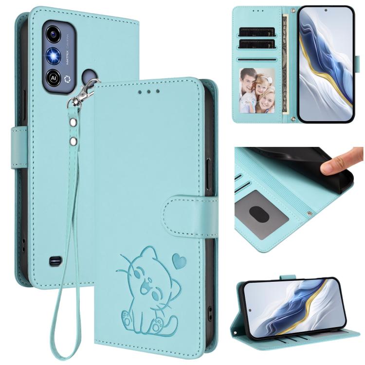 Embossed Heart Cat Leather Phone Case with Hand Strap, For ZTE Blade A75 4G, For ZTE Blade A35 / A55, For ZTE nubia Focus Pro 5G, For ZTE nubia Z60 Ultra, For ZTE Blade A73 5G, For ZTE Blade A73 4G, For ZTE Blade V50 Vita, For ZTE Blade A53 / A53+     ...