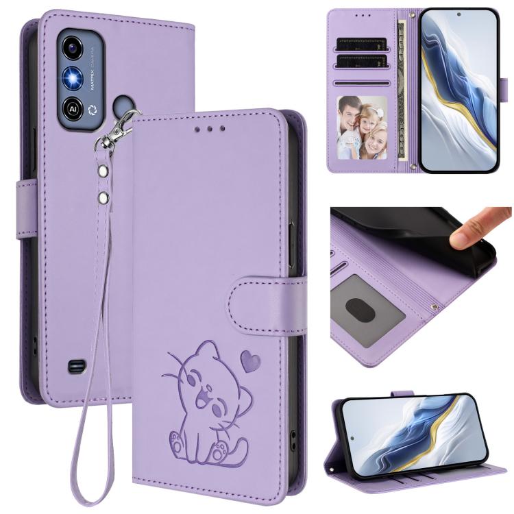 Embossed Heart Cat Leather Phone Case with Hand Strap, For ZTE Blade A75 4G, For ZTE Blade A35 / A55, For ZTE nubia Focus Pro 5G, For ZTE nubia Z60 Ultra, For ZTE Blade A73 5G, For ZTE Blade A73 4G, For ZTE Blade V50 Vita, For ZTE Blade A53 / A53+     ...