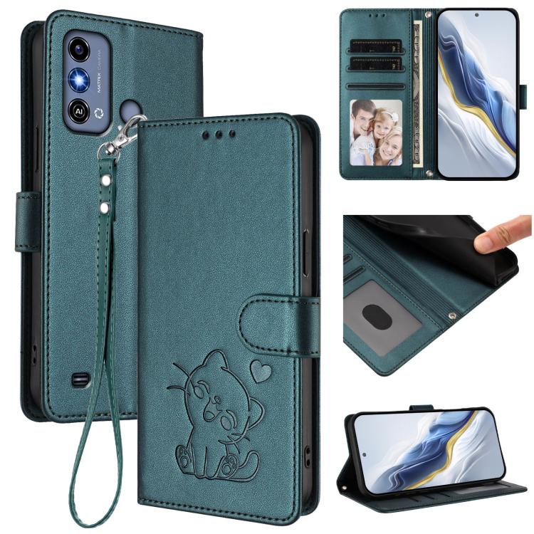 Embossed Heart Cat Leather Phone Case with Hand Strap, For ZTE Blade A75 4G, For ZTE Blade A35 / A55, For ZTE nubia Focus Pro 5G, For ZTE nubia Z60 Ultra, For ZTE Blade A73 5G, For ZTE Blade A73 4G, For ZTE Blade V50 Vita, For ZTE Blade A53 / A53+     ...
