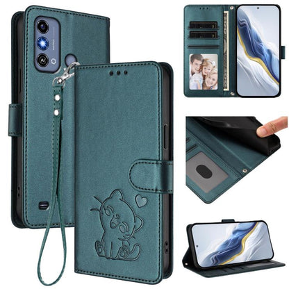Embossed Heart Cat Leather Phone Case with Hand Strap, For ZTE Blade A75 4G, For ZTE Blade A35 / A55, For ZTE nubia Focus Pro 5G, For ZTE nubia Z60 Ultra, For ZTE Blade A73 5G, For ZTE Blade A73 4G, For ZTE Blade V50 Vita, For ZTE Blade A53 / A53+     ...