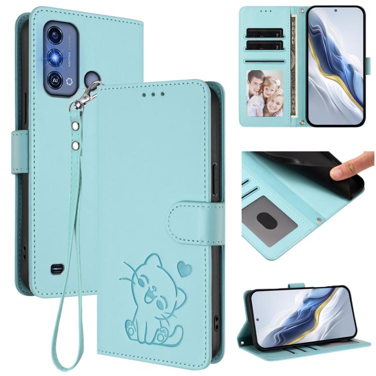 Embossed Heart Cat Leather Phone Case with Hand Strap, For ZTE Blade A75 4G, For ZTE Blade A35 / A55, For ZTE nubia Focus Pro 5G, For ZTE nubia Z60 Ultra, For ZTE Blade A73 5G, For ZTE Blade A73 4G, For ZTE Blade V50 Vita, For ZTE Blade A53 / A53+     ...