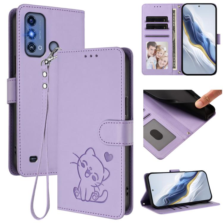 Embossed Heart Cat Leather Phone Case with Hand Strap, For ZTE Blade A75 4G, For ZTE Blade A35 / A55, For ZTE nubia Focus Pro 5G, For ZTE nubia Z60 Ultra, For ZTE Blade A73 5G, For ZTE Blade A73 4G, For ZTE Blade V50 Vita, For ZTE Blade A53 / A53+     ...