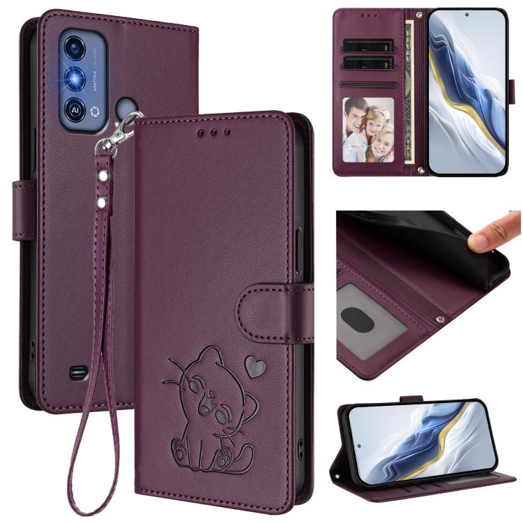 Embossed Heart Cat Leather Phone Case with Hand Strap, For ZTE Blade A75 4G, For ZTE Blade A35 / A55, For ZTE nubia Focus Pro 5G, For ZTE nubia Z60 Ultra, For ZTE Blade A73 5G, For ZTE Blade A73 4G, For ZTE Blade V50 Vita, For ZTE Blade A53 / A53+     ...