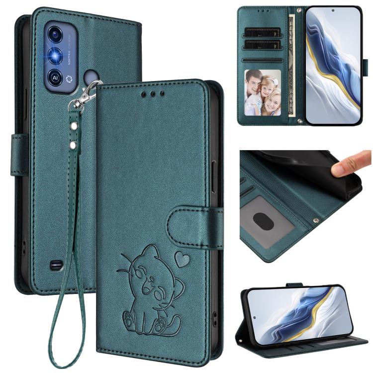 Embossed Heart Cat Leather Phone Case with Hand Strap, For ZTE Blade A75 4G, For ZTE Blade A35 / A55, For ZTE nubia Focus Pro 5G, For ZTE nubia Z60 Ultra, For ZTE Blade A73 5G, For ZTE Blade A73 4G, For ZTE Blade V50 Vita, For ZTE Blade A53 / A53+     ...