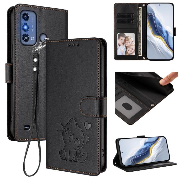Embossed Heart Cat Leather Phone Case with Hand Strap, For ZTE Blade A75 4G, For ZTE Blade A35 / A55, For ZTE nubia Focus Pro 5G, For ZTE nubia Z60 Ultra, For ZTE Blade A73 5G, For ZTE Blade A73 4G, For ZTE Blade V50 Vita, For ZTE Blade A53 / A53+     ...