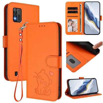 Embossed Heart Cat Leather Phone Case with Hand Strap, For ZTE Blade A52 Lite, For ZTE Blade V40s, For ZTE Blade A52