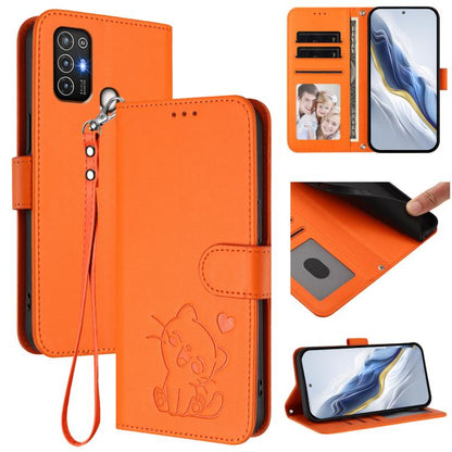 Embossed Heart Cat Leather Phone Case with Hand Strap, For ZTE Blade A52 Lite, For ZTE Blade V40s, For ZTE Blade A52