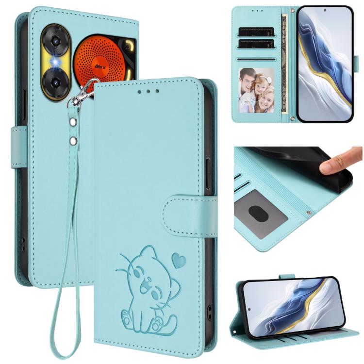 Embossed Heart Cat Leather Phone Case with Hand Strap, For ZTE Blade A36 4G, For ZTE Blade A56 4G, For ZTE nubia Neo 3, For ZTE nubia RedMagic 10 Air, For ZTE Kantan Sumaho 4 A402ZT, For ZTE Blade V60 4G / Axon 60 4G, For ZTE Blade A35e                ...