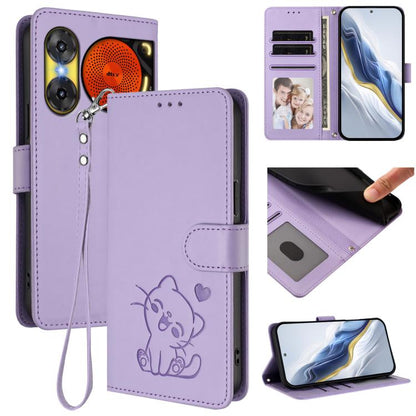 Embossed Heart Cat Leather Phone Case with Hand Strap, For ZTE Blade A36 4G, For ZTE Blade A56 4G, For ZTE nubia Neo 3, For ZTE nubia RedMagic 10 Air, For ZTE Kantan Sumaho 4 A402ZT, For ZTE Blade V60 4G / Axon 60 4G, For ZTE Blade A35e                ...