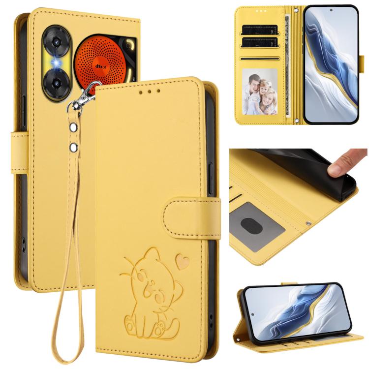 Embossed Heart Cat Leather Phone Case with Hand Strap, For ZTE Blade A36 4G, For ZTE Blade A56 4G, For ZTE nubia Neo 3, For ZTE nubia RedMagic 10 Air, For ZTE Kantan Sumaho 4 A402ZT, For ZTE Blade V60 4G / Axon 60 4G, For ZTE Blade A35e                ...