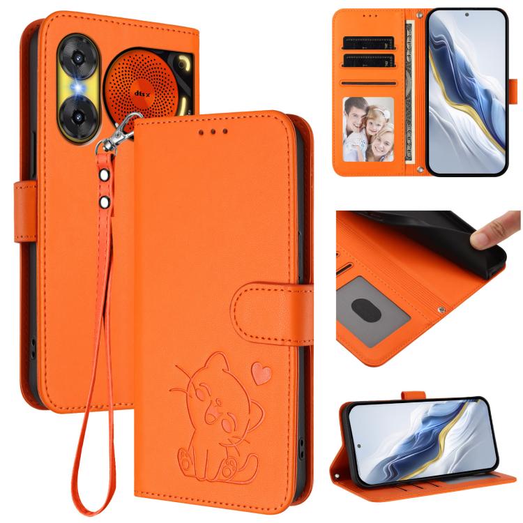 Embossed Heart Cat Leather Phone Case with Hand Strap, For ZTE Blade A36 4G, For ZTE Blade A56 4G, For ZTE nubia Neo 3, For ZTE nubia RedMagic 10 Air, For ZTE Kantan Sumaho 4 A402ZT, For ZTE Blade V60 4G / Axon 60 4G, For ZTE Blade A35e                ...