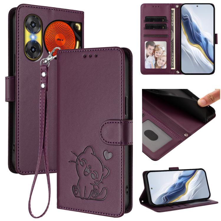 Embossed Heart Cat Leather Phone Case with Hand Strap, For ZTE Blade A36 4G, For ZTE Blade A56 4G, For ZTE nubia Neo 3, For ZTE nubia RedMagic 10 Air, For ZTE Kantan Sumaho 4 A402ZT, For ZTE Blade V60 4G / Axon 60 4G, For ZTE Blade A35e                ...