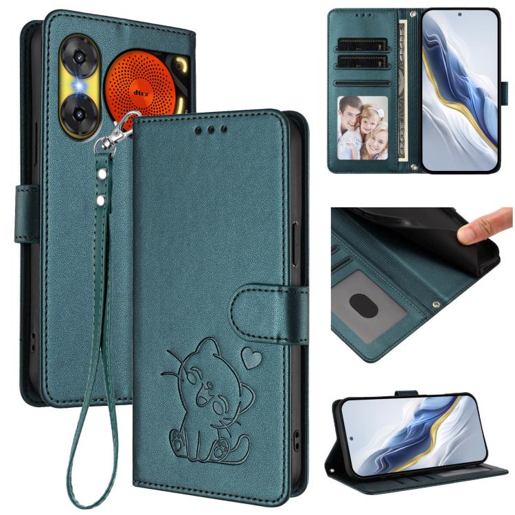 Embossed Heart Cat Leather Phone Case with Hand Strap, For ZTE Blade A36 4G, For ZTE Blade A56 4G, For ZTE nubia Neo 3, For ZTE nubia RedMagic 10 Air, For ZTE Kantan Sumaho 4 A402ZT, For ZTE Blade V60 4G / Axon 60 4G, For ZTE Blade A35e                ...