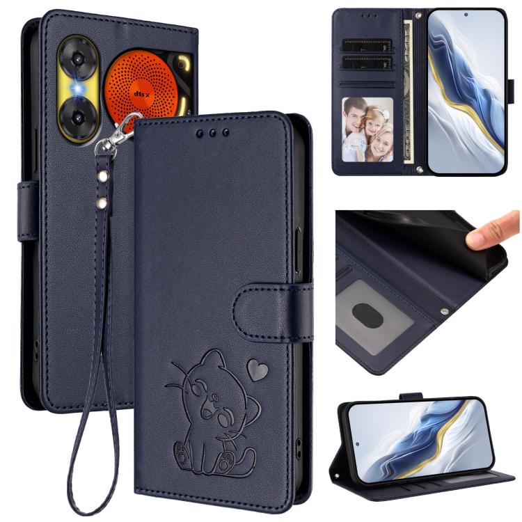 Embossed Heart Cat Leather Phone Case with Hand Strap, For ZTE Blade A36 4G, For ZTE Blade A56 4G, For ZTE nubia Neo 3, For ZTE nubia RedMagic 10 Air, For ZTE Kantan Sumaho 4 A402ZT, For ZTE Blade V60 4G / Axon 60 4G, For ZTE Blade A35e                ...