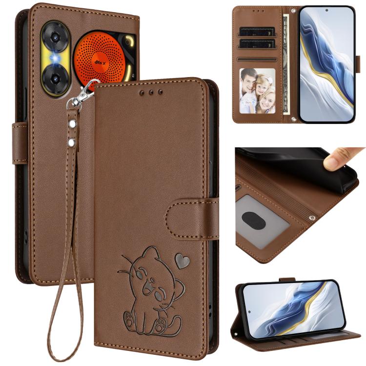 Embossed Heart Cat Leather Phone Case with Hand Strap, For ZTE Blade A36 4G, For ZTE Blade A56 4G, For ZTE nubia Neo 3, For ZTE nubia RedMagic 10 Air, For ZTE Kantan Sumaho 4 A402ZT, For ZTE Blade V60 4G / Axon 60 4G, For ZTE Blade A35e                ...