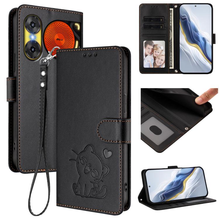 Embossed Heart Cat Leather Phone Case with Hand Strap, For ZTE Blade A36 4G, For ZTE Blade A56 4G, For ZTE nubia Neo 3, For ZTE nubia RedMagic 10 Air, For ZTE Kantan Sumaho 4 A402ZT, For ZTE Blade V60 4G / Axon 60 4G, For ZTE Blade A35e                ...