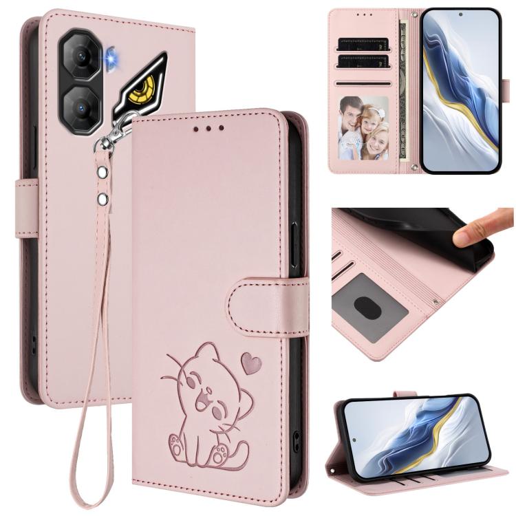 Embossed Heart Cat Leather Phone Case with Hand Strap, For ZTE Blade A36 4G, For ZTE Blade A56 4G, For ZTE nubia Neo 3, For ZTE nubia RedMagic 10 Air, For ZTE Kantan Sumaho 4 A402ZT, For ZTE Blade V60 4G / Axon 60 4G, For ZTE Blade A35e                ...