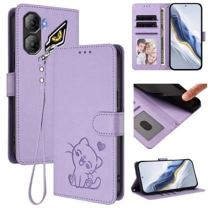 Embossed Heart Cat Leather Phone Case with Hand Strap, For ZTE Blade A36 4G, For ZTE Blade A56 4G, For ZTE nubia Neo 3, For ZTE nubia RedMagic 10 Air, For ZTE Kantan Sumaho 4 A402ZT, For ZTE Blade V60 4G / Axon 60 4G, For ZTE Blade A35e                ...