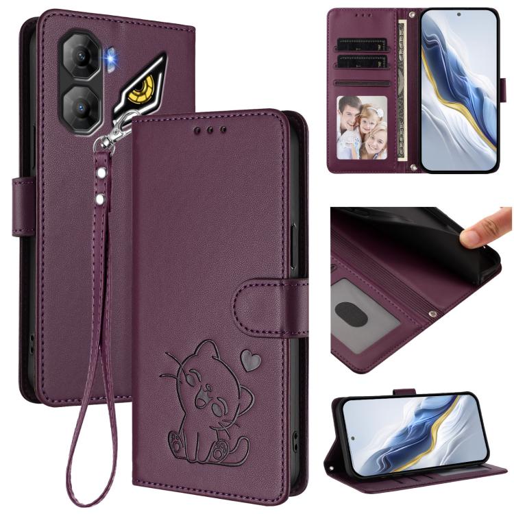 Embossed Heart Cat Leather Phone Case with Hand Strap, For ZTE Blade A36 4G, For ZTE Blade A56 4G, For ZTE nubia Neo 3, For ZTE nubia RedMagic 10 Air, For ZTE Kantan Sumaho 4 A402ZT, For ZTE Blade V60 4G / Axon 60 4G, For ZTE Blade A35e                ...