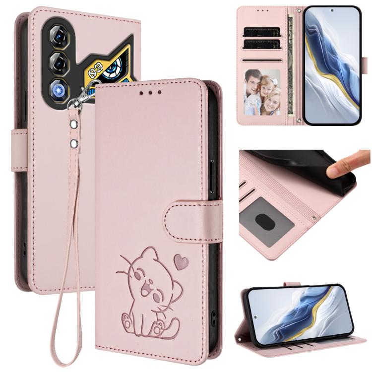 Embossed Heart Cat Leather Phone Case with Hand Strap, For ZTE Blade A36 4G, For ZTE Blade A56 4G, For ZTE nubia Neo 3, For ZTE nubia RedMagic 10 Air, For ZTE Kantan Sumaho 4 A402ZT, For ZTE Blade V60 4G / Axon 60 4G, For ZTE Blade A35e                ...