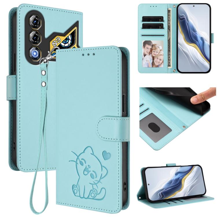 Embossed Heart Cat Leather Phone Case with Hand Strap, For ZTE Blade A36 4G, For ZTE Blade A56 4G, For ZTE nubia Neo 3, For ZTE nubia RedMagic 10 Air, For ZTE Kantan Sumaho 4 A402ZT, For ZTE Blade V60 4G / Axon 60 4G, For ZTE Blade A35e                ...
