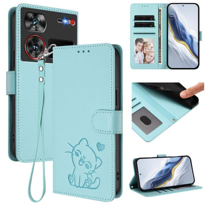 Embossed Heart Cat Leather Phone Case with Hand Strap, For ZTE Blade A75 4G, For ZTE Blade A35 / A55, For ZTE nubia Focus Pro 5G, For ZTE nubia Z60 Ultra, For ZTE Blade A73 5G, For ZTE Blade A73 4G, For ZTE Blade V50 Vita, For ZTE Blade A53 / A53+     ...