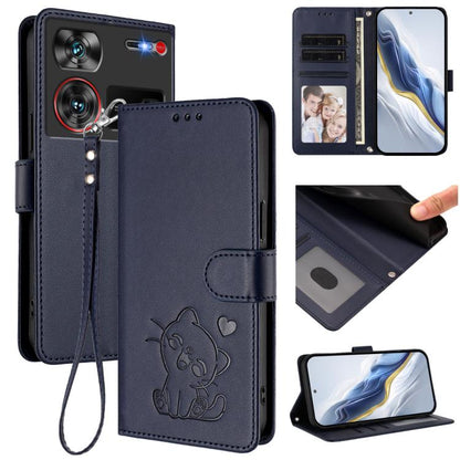 Embossed Heart Cat Leather Phone Case with Hand Strap, For ZTE Blade A75 4G, For ZTE Blade A35 / A55, For ZTE nubia Focus Pro 5G, For ZTE nubia Z60 Ultra, For ZTE Blade A73 5G, For ZTE Blade A73 4G, For ZTE Blade V50 Vita, For ZTE Blade A53 / A53+     ...