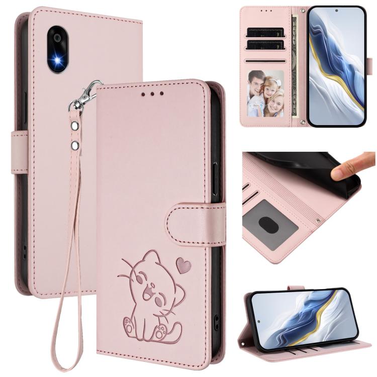 Embossed Heart Cat Leather Phone Case with Hand Strap, For ZTE Blade A36 4G, For ZTE Blade A56 4G, For ZTE nubia Neo 3, For ZTE nubia RedMagic 10 Air, For ZTE Kantan Sumaho 4 A402ZT, For ZTE Blade V60 4G / Axon 60 4G, For ZTE Blade A35e                ...