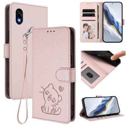 Embossed Heart Cat Leather Phone Case with Hand Strap, For ZTE Blade A36 4G, For ZTE Blade A56 4G, For ZTE nubia Neo 3, For ZTE nubia RedMagic 10 Air, For ZTE Kantan Sumaho 4 A402ZT, For ZTE Blade V60 4G / Axon 60 4G, For ZTE Blade A35e                ...