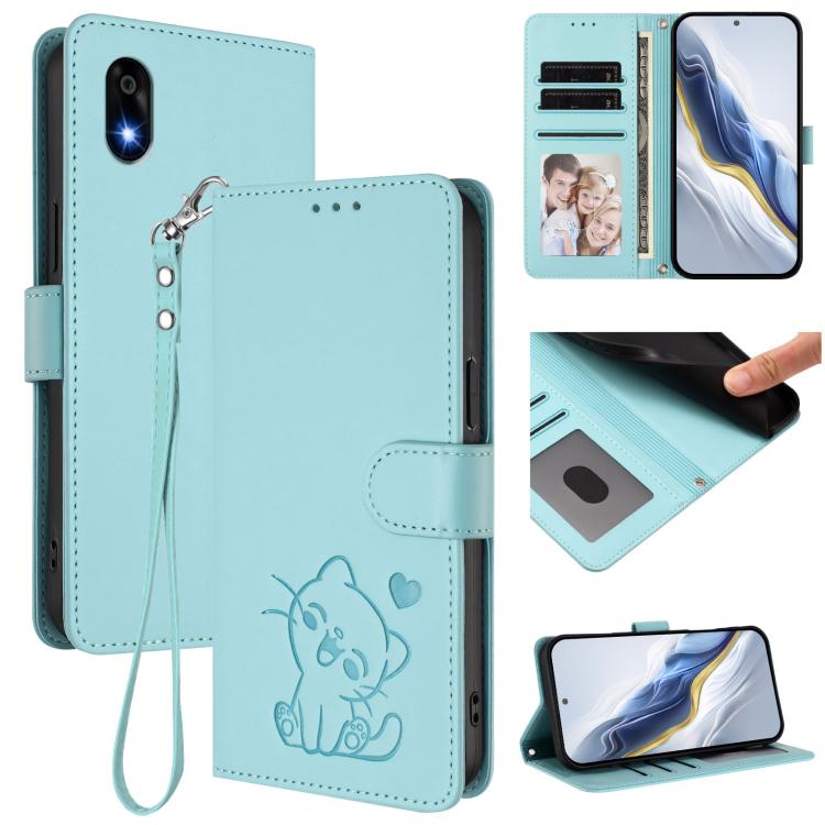 Embossed Heart Cat Leather Phone Case with Hand Strap, For ZTE Blade A36 4G, For ZTE Blade A56 4G, For ZTE nubia Neo 3, For ZTE nubia RedMagic 10 Air, For ZTE Kantan Sumaho 4 A402ZT, For ZTE Blade V60 4G / Axon 60 4G, For ZTE Blade A35e                ...