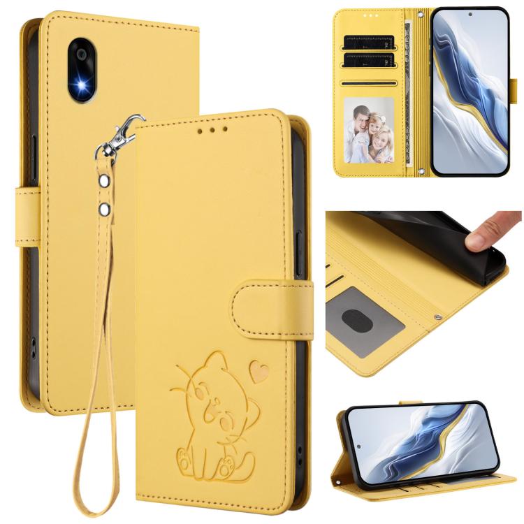 Embossed Heart Cat Leather Phone Case with Hand Strap, For ZTE Blade A36 4G, For ZTE Blade A56 4G, For ZTE nubia Neo 3, For ZTE nubia RedMagic 10 Air, For ZTE Kantan Sumaho 4 A402ZT, For ZTE Blade V60 4G / Axon 60 4G, For ZTE Blade A35e                ...