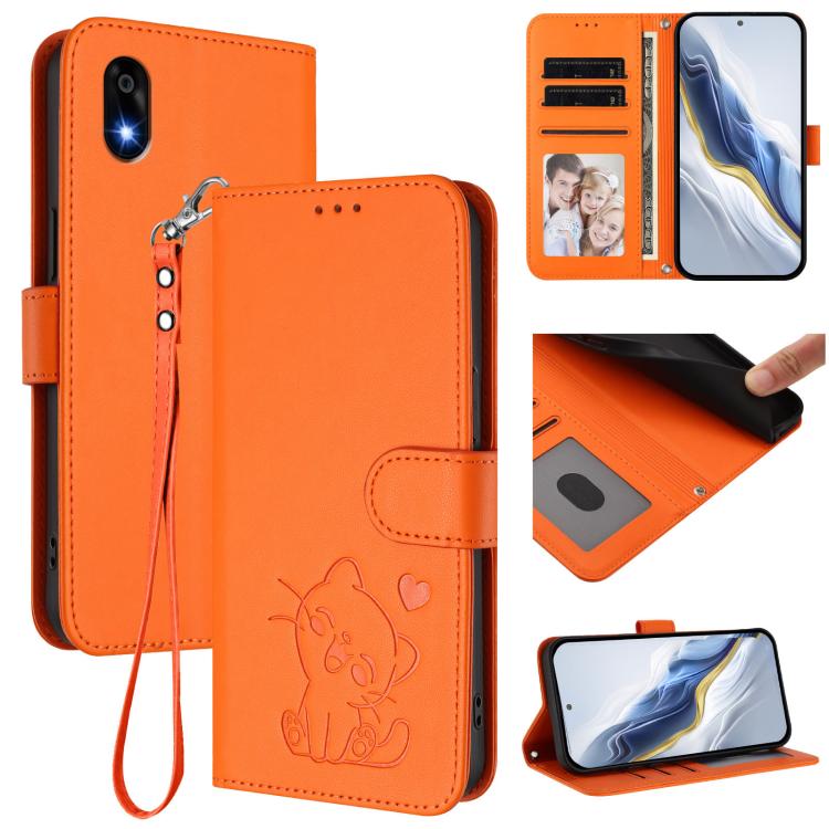Embossed Heart Cat Leather Phone Case with Hand Strap, For ZTE Blade A36 4G, For ZTE Blade A56 4G, For ZTE nubia Neo 3, For ZTE nubia RedMagic 10 Air, For ZTE Kantan Sumaho 4 A402ZT, For ZTE Blade V60 4G / Axon 60 4G, For ZTE Blade A35e                ...