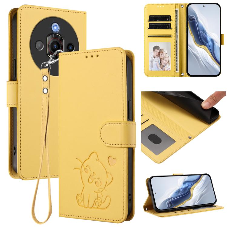 Embossed Heart Cat Leather Phone Case with Hand Strap, For ZTE Blade A75 4G, For ZTE Blade A35 / A55, For ZTE nubia Focus Pro 5G, For ZTE nubia Z60 Ultra, For ZTE Blade A73 5G, For ZTE Blade A73 4G, For ZTE Blade V50 Vita, For ZTE Blade A53 / A53+     ...